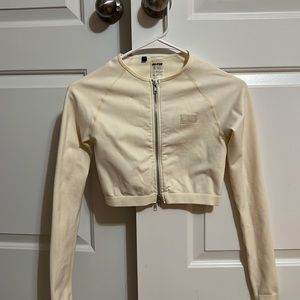 Oh Polly Bo and Tee cream crop long sleeve zip up jacket size small